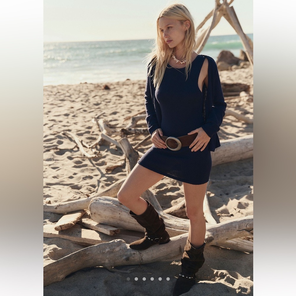 NWT Free People Sadie Sweater Mini Dress and Cardigan Elegant Black Size M